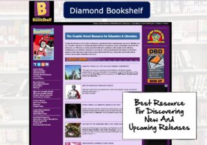 Screenshot of Diamond Bookshelf's homepage from 2016 with the commentary text "Best resource for discovering new and upcoming releases"